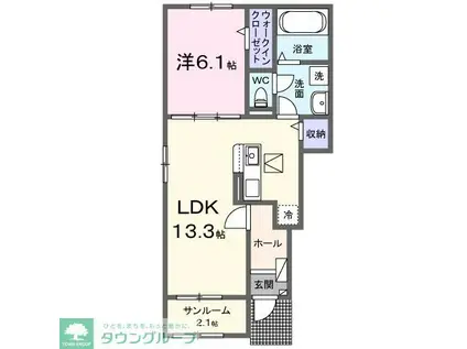 ノーブル柏B(1LDK/1階)の間取り写真