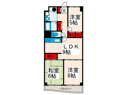 尾竹橋公園スカイハイツ(3LDK/11階)の間取り写真