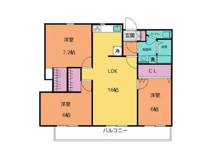 RAY神岳(3LDK/3階)の間取り写真