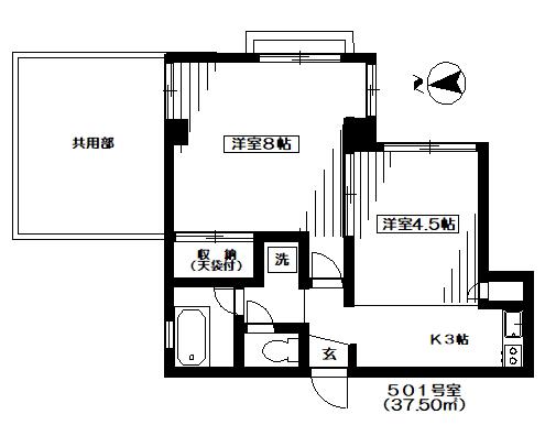 方南マンション(2K/5階)の間取り写真