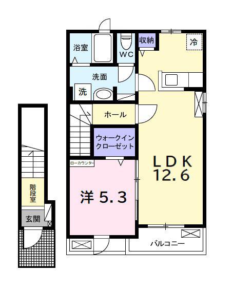 ヒカルサ市原姉ヶ崎ノース(1LDK/2階)の間取り写真