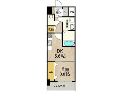 スプランディッド新大阪イースト(1DK/2階)の間取り写真