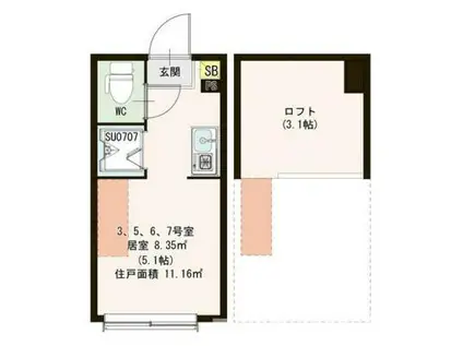 ウィステリア南阿佐ヶ谷(ワンルーム/2階)の間取り写真