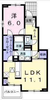 グランセル笹木野A(1LDK/1階)の間取り写真