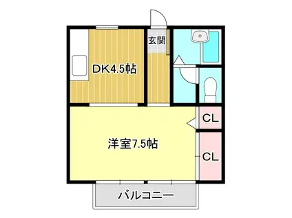 ディアコート華(1DK/2階)の間取り写真