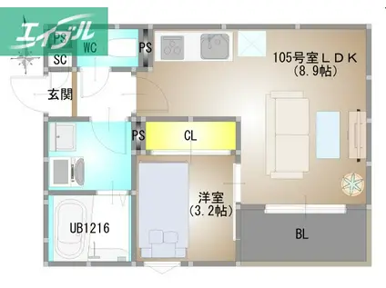 REGALEST 下伊福本町IV(1LDK/1階)の間取り写真