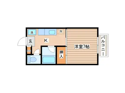 仙台市地下鉄南北線 台原駅 徒歩19分 2階建 築35年(1K/1階)の間取り写真