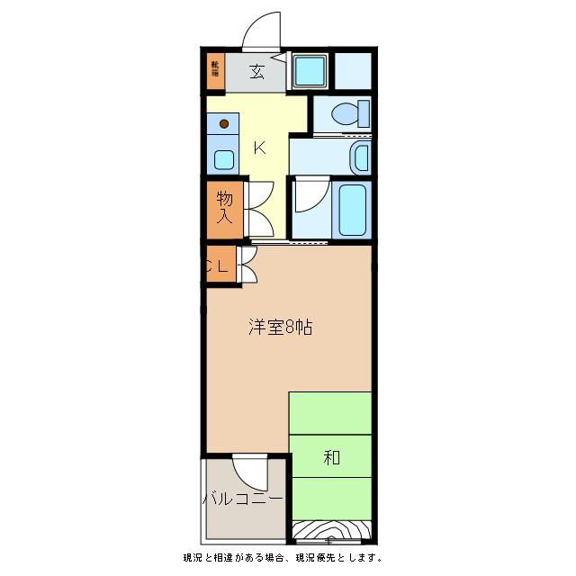 NEW HOUSE・とくなが(1K/2階)の間取り写真
