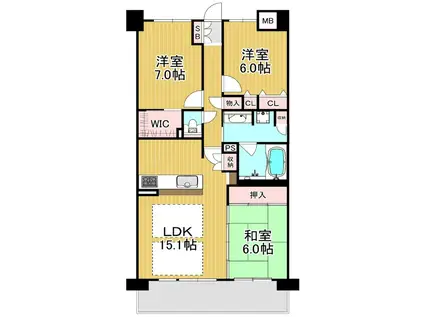 エスリード西宮甲陽園Ⅲ番館(3LDK/5階)の間取り写真