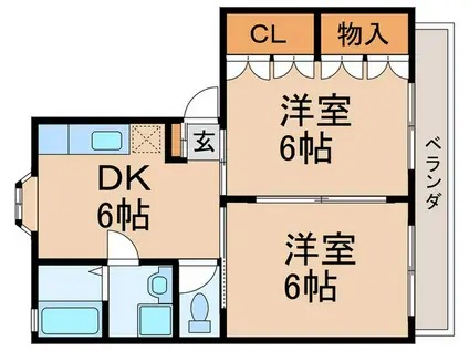 ラ・ベルメゾン(2DK/2階)の間取り写真