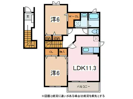 シャンティ倭A(2LDK/2階)の間取り写真