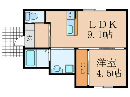 行橋アパート A棟(1LDK/1階)の間取り写真