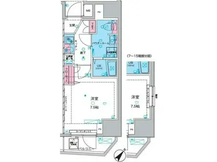 ジェノヴィア田端IIグリーンヴェール(1K/3階)の間取り写真