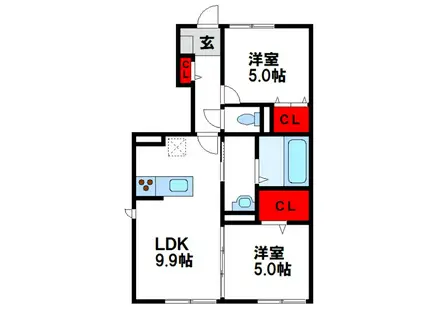 エレガンスプラスII(2LDK/1階)の間取り写真
