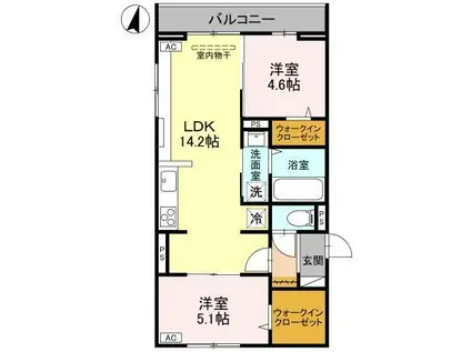 DーROOM鐙(2LDK/3階)の間取り写真