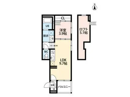 REGALO SHIGA-HONDORI(1LDK/2階)の間取り写真