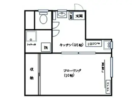 フジビル(1DK/4階)の間取り写真