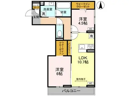 草加氷川町PJIV B(2LDK/3階)の間取り写真