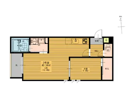 熊本市西区田崎(1LDK/1階)の間取り写真