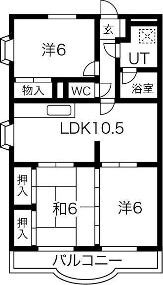 クローバーガーデンB(3LDK/3階)の間取り写真