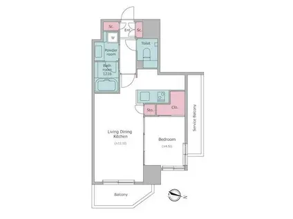 ドゥーエ二子新地(1LDK/4階)の間取り写真