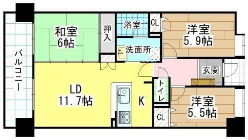 ライフプラザ沢見II番館(3LDK/10階)の間取り写真