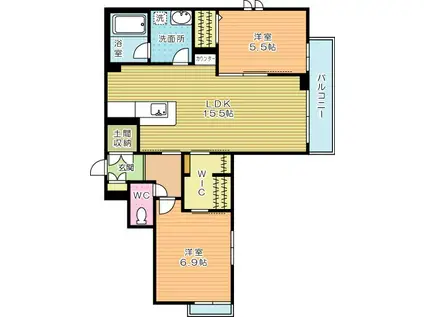 SEAGODDESS 緑ヶ丘(2LDK/2階)の間取り写真