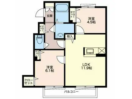 ヴィラ・アイリスB(2LDK/1階)の間取り写真