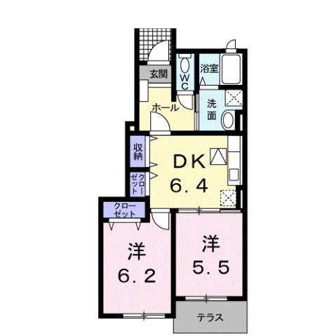 バンビーノ I(2DK/1階)の間取り写真