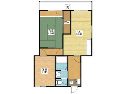 クラウド辻町(2DK/3階)の間取り写真