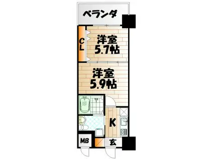 NO.65クロッシングタワー(2K/19階)の間取り写真