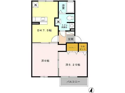 メープルコート(2DK/2階)の間取り写真