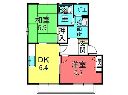 カーサ・リヴィエール D棟(2DK/1階)の間取り写真