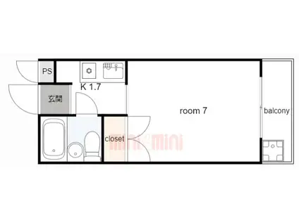 リバーサイドヴィラ(ワンルーム/2階)の間取り写真