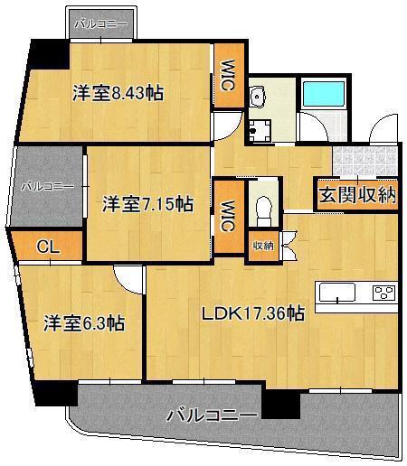ラフィーネ上葛原(3LDK/13階)の間取り写真
