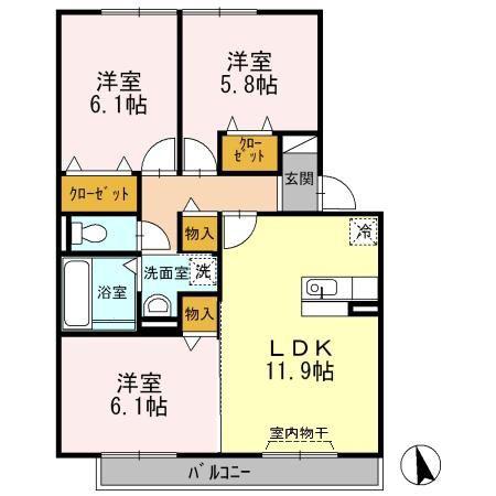ロイヤルガーデン なでしこ館 D(3LDK/3階)の間取り写真