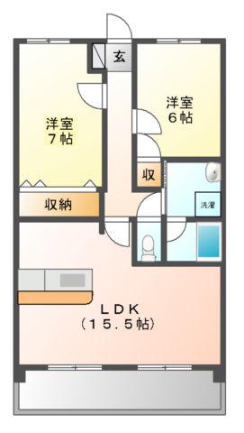 ハートフルマンション ウイル(2LDK/6階)の間取り写真