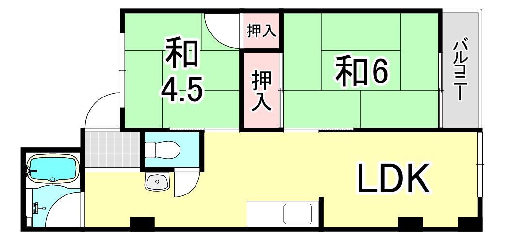 甲子園第3コーポラス(2LDK/4階)の間取り写真