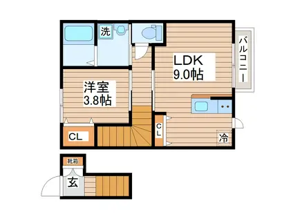 ESCONDITE台原(1LDK/2階)の間取り写真