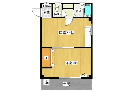 第1青美ハイツ(1DK/1階)の間取り写真