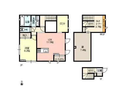 ベルリード・バンビ(1LDK/2階)の間取り写真