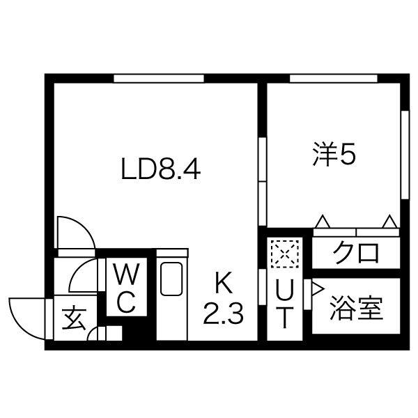 グランディール円山ウエスト(1LDK/1階)の間取り写真