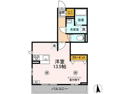 グ ラ ン ド ソ レ ー ユ(ワンルーム/2階)の間取り写真