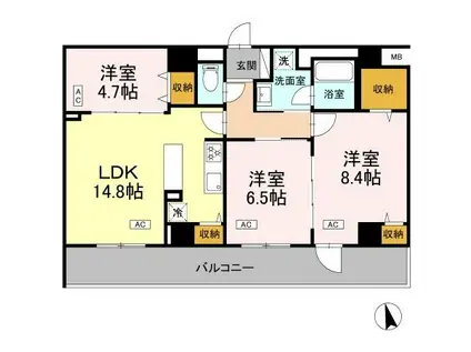 カスタリア西船橋II(3LDK/3階)の間取り写真