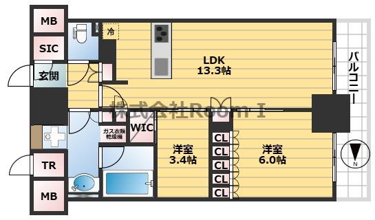 ザ・パークハビオ谷町六丁目クロス(2LDK/12階)の間取り写真