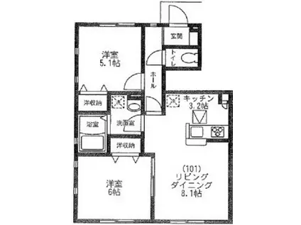 カーサ湘南台VI(2LDK/1階)の間取り写真