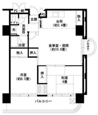 UR 武庫川19(2LDK/20階)の間取り写真