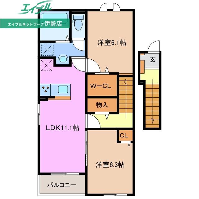 グラスロードII B(2LDK/2階)の間取り写真