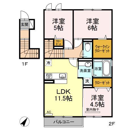 リ・クレール A棟(3LDK/2階)の間取り写真