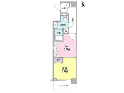 メルベイユヨコハマ(1DK/4階)の間取り写真